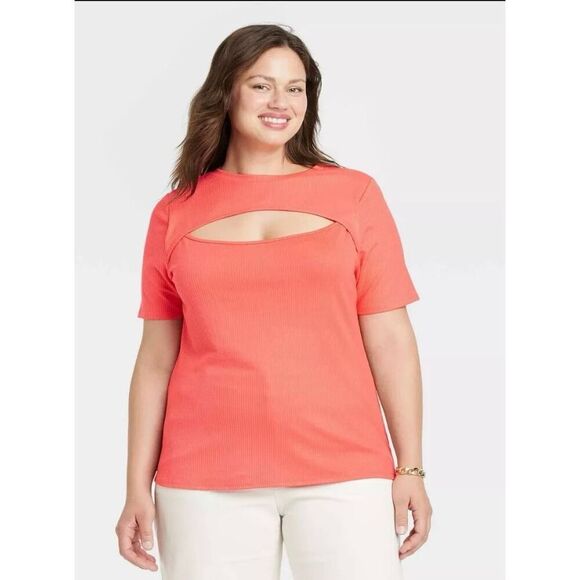 Ava & Viv Cutout Layer Ribbed T-Shirt 4X - Picture 1 of 5